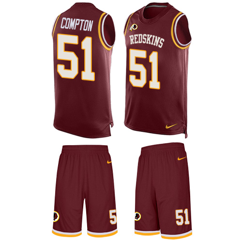 Men's Limited Will Compton Nike Jersey Burgundy Red - #51 Tank Top Suit NFL Washington Redskins